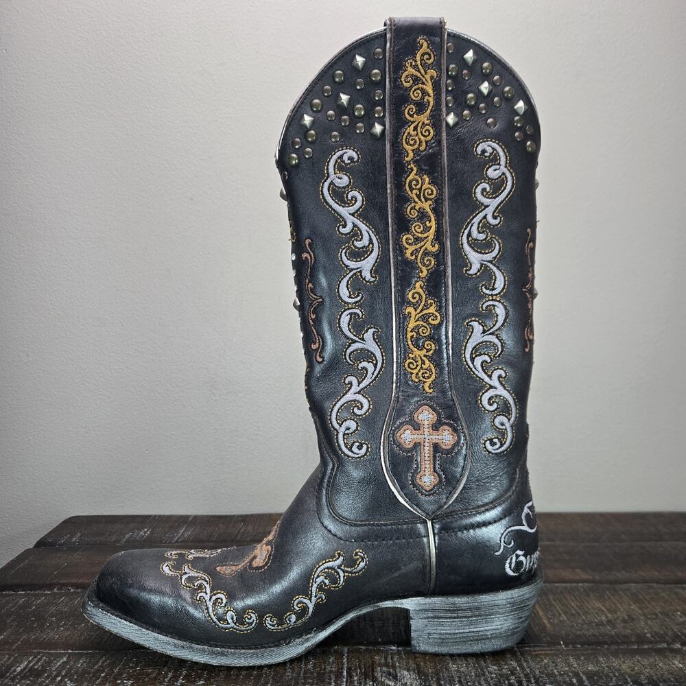 Ariat x Gypsy Soule Womens Size 7 B Cowboy Boots Cross Leather Black - Picture 6 of 12